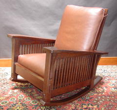 Gustav Stickley Inspired Medium Size  Custom Slant Arm Spindle Reclining Morris Rocker